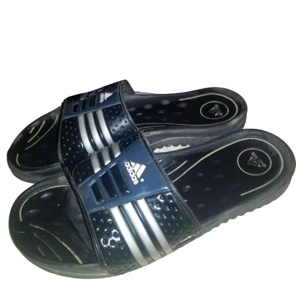 Adidas Slides Black & Grey Men Size 10 - Picture 1 of 5